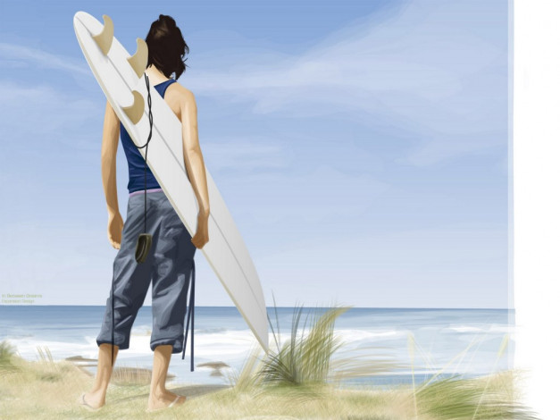 Обои картинки фото серфер, векторная, графика