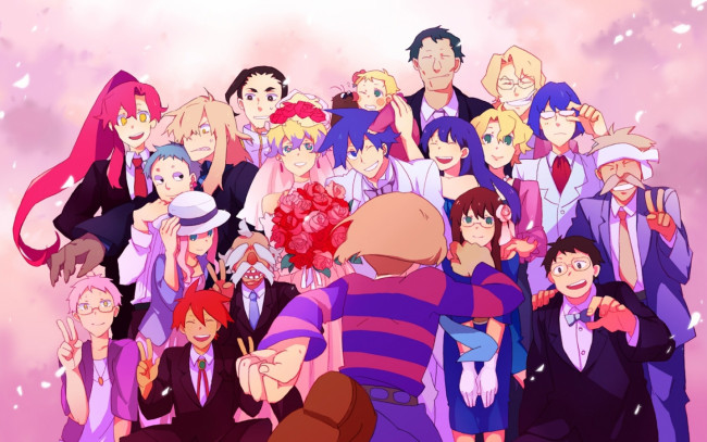 Обои картинки фото аниме, tengen, toppa, gurren, lagann, yoko, littner, simon, nia, teppelin, viral, kiyal, kinon, kiyoh