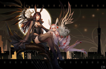 Картинка аниме animals зайчики девушки крылья