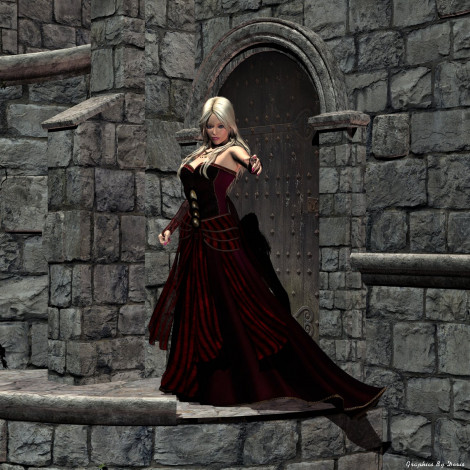 Обои картинки фото 3д, графика, people, люди, крыльцо, девушка