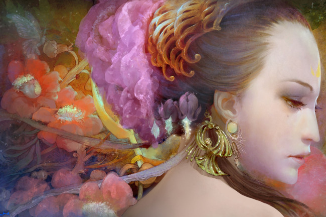 Обои картинки фото рисованные, люди, серьги