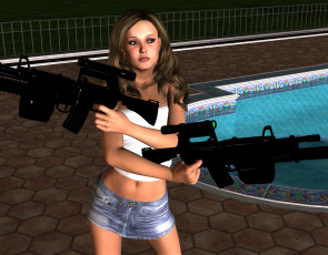 Картинка 3д графика people люди девушка оружие