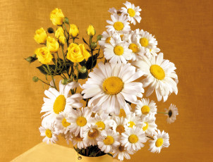 Картинка цветы разные вместе букет ромашки розы