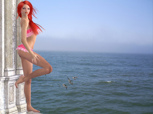 Картинка 3д графика people люди девушка море