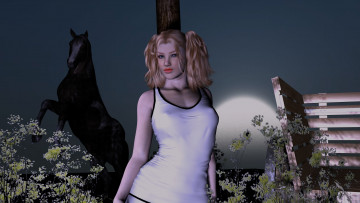 Картинка 3д графика people люди девушка лошадь