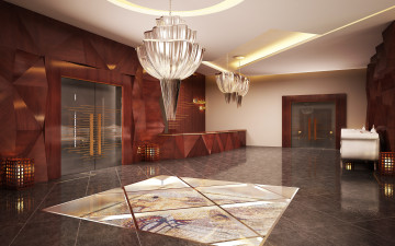 Картинка 3д графика realism реализм зал светильники