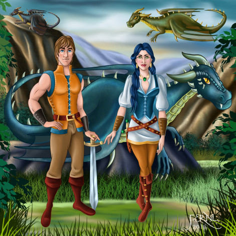 Обои картинки фото мультфильмы, unknown, разное, девушка, парень, драконы