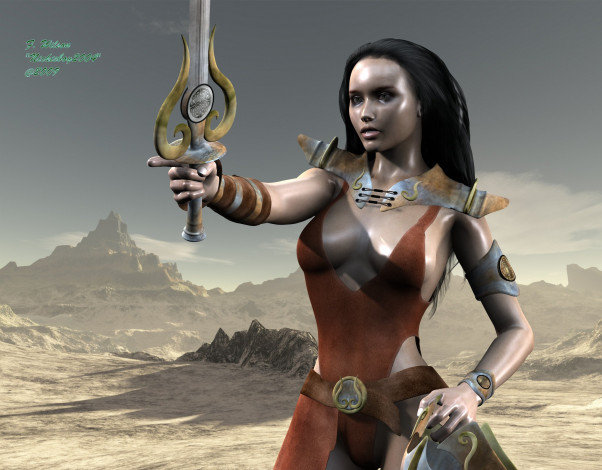 Обои картинки фото 3д, графика, amazon, амазонки, меч, девушка