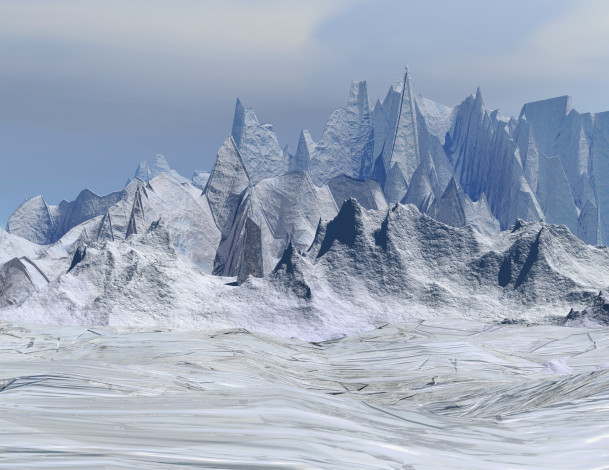 Обои картинки фото 3д, графика, nature, landscape, природа, снег, горы