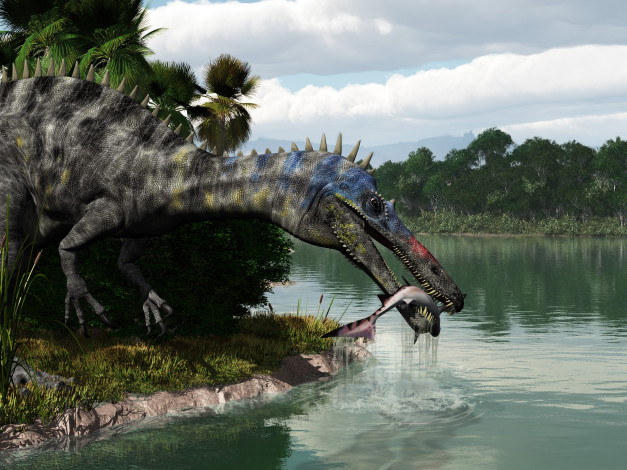 Обои картинки фото 3д, графика, animals, животные, рыба, динозавр, река