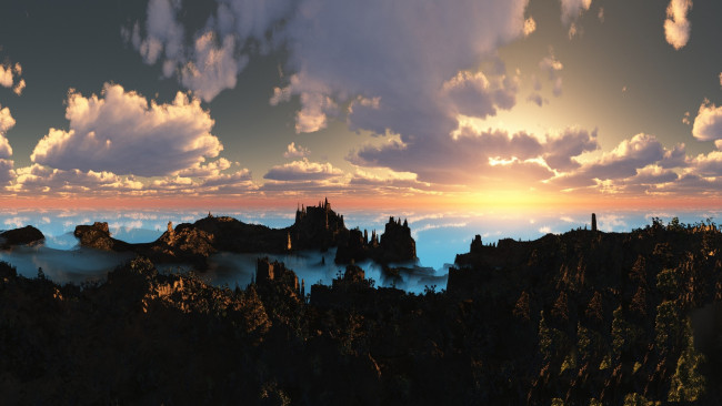 Обои картинки фото 3д, графика, nature, landscape, природа, горы, облака