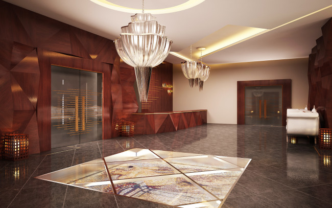 Обои картинки фото 3д, графика, realism, реализм, зал, светильники