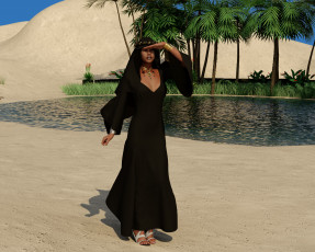 Картинка 3д+графика people+ люди пустыня девушка оазис пальмы