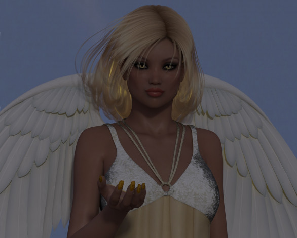 Обои картинки фото 3д графика, angel , ангел, блондинка, крылья, девушка, взгляд
