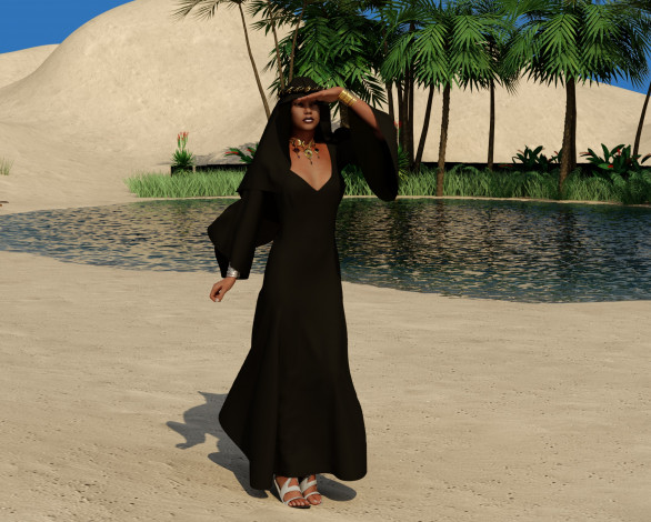 Обои картинки фото 3д графика, people , люди, пустыня, девушка, оазис, пальмы