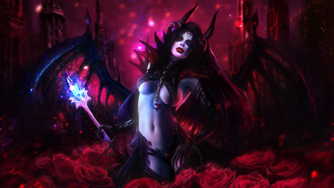 Обои картинки фото dota 2, видео игры, рога, крылья, посох