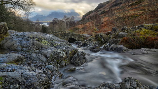 Обои картинки фото природа, реки, озера, мост, река, горы