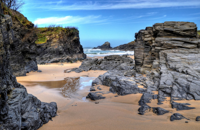 Обои картинки фото природа, побережье, отлив, океан, скалы, бухта