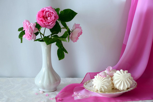 Обои картинки фото еда, натюрморт, зефир, розы
