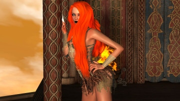 Картинка 3д+графика фантазия+ fantasy девушка взгляд фон рыжая