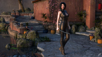 Картинка 3д+графика фантазия+ fantasy фон взгляд оружие девушка