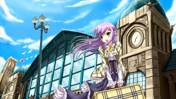 Картинка аниме город +улицы +здания фон взгляд девушка