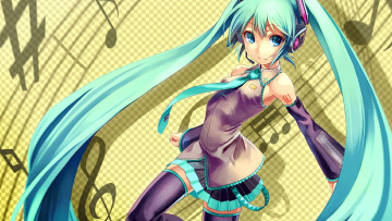 Картинка аниме vocaloid взгляд девушка фон