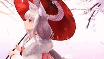 Картинка аниме unknown +другое фон зонтик взгляд девушка