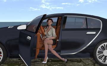 Картинка 3д+графика люди-авто мото+ people-+car+ +moto девушка взгляд фон автомобиль