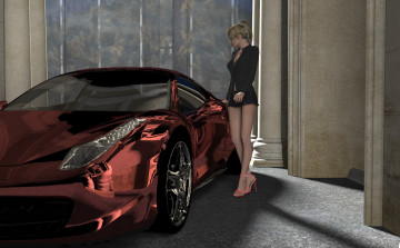 обоя 3д графика, люди-авто, мото , people- car ,  moto, девушка, взгляд, фон, автомобиль