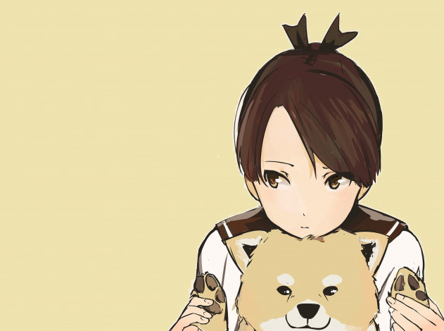 Обои картинки фото аниме, животные,  существа, собака, девушка