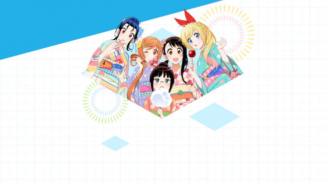 Обои картинки фото аниме, nisekoi, фон, взгляд, девушки