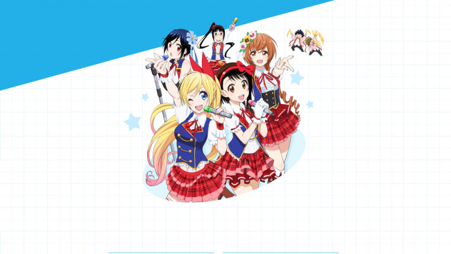 Обои картинки фото аниме, nisekoi, взгляд, девушки, фон
