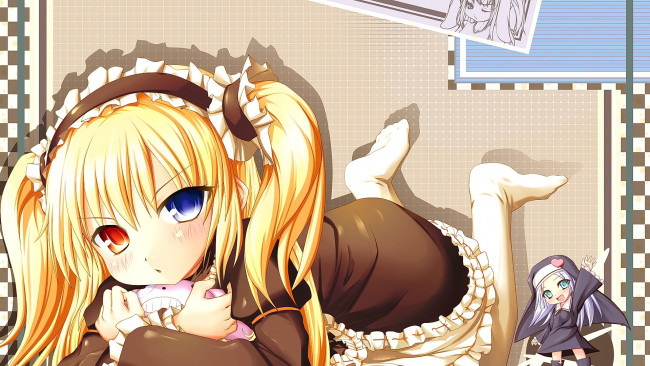 Обои картинки фото heterochromia, аниме, unknown,  другое, фон, взгляд, девушка