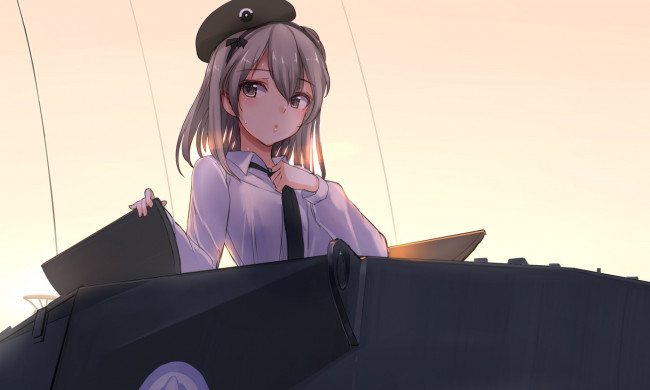 Обои картинки фото girls und panzer, аниме, девушка, взгляд, фон