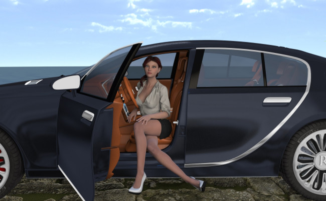 Обои картинки фото 3д графика, люди-авто, мото , people- car ,  moto, девушка, взгляд, фон, автомобиль