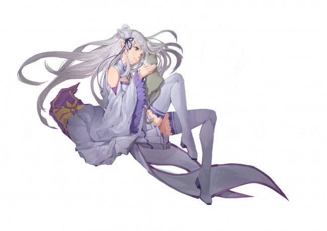 Обои картинки фото аниме, re,  zero kara hajimeru isekai seikatsu, кот, девушка