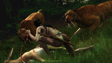 Картинка 3д+графика фантазия+ fantasy девушка взгляд фон тигр