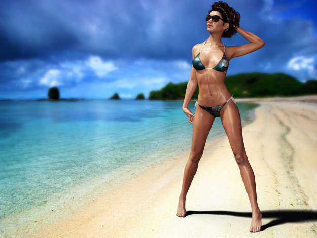 Обои картинки фото 3д графика, люди , people, девушка, взгляд, фон