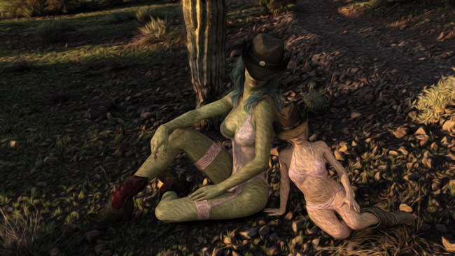 Обои картинки фото 3д графика, существа , creatures, девушки, взгляд, фон