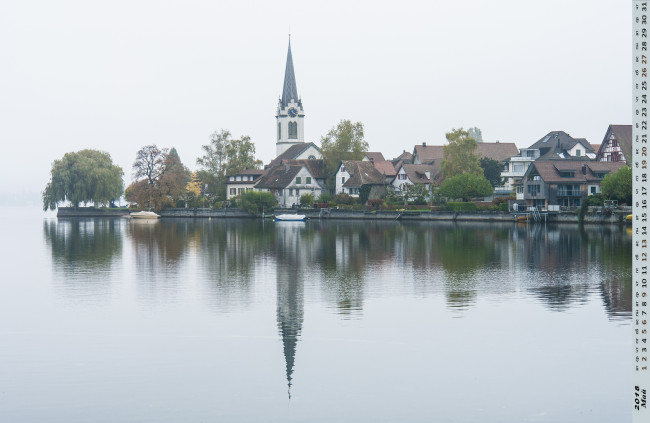 Обои картинки фото календари, города, деревья, здание, дом, водоем