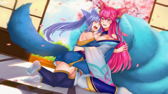 Обои картинки фото видео игры, league of legends, ahri, хвосты