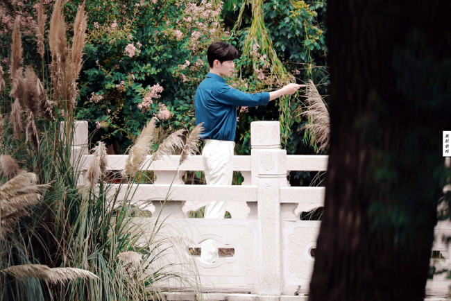 Обои картинки фото кино фильмы, the oath of love, гу, вэй, сад, мостик, жест