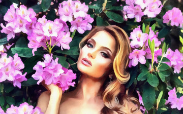 Картинка девушка+в+розовых+цветах рисованное люди девушка розовые цветы