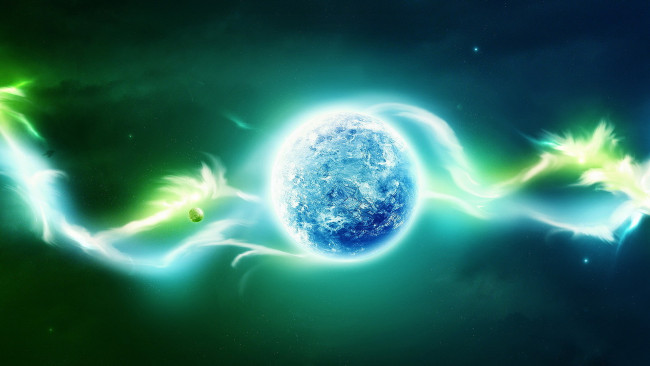 Обои картинки фото космос, арт, земля, луна, энергии