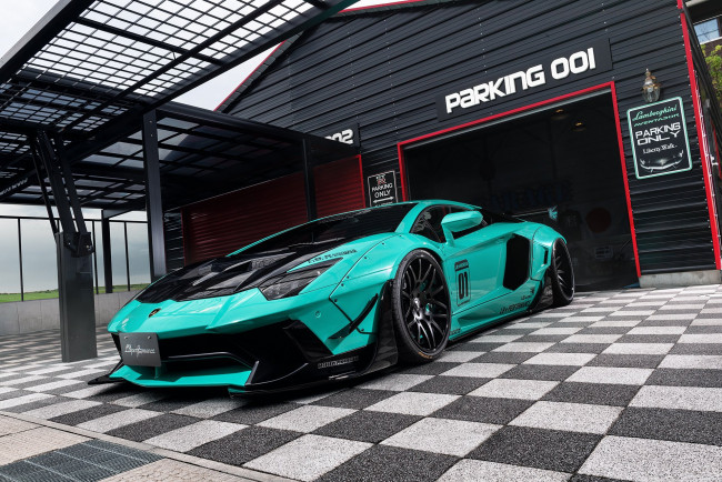 Обои картинки фото автомобили, lamborghini, front, side, aventador, wheels, liberty, walk, lb, works