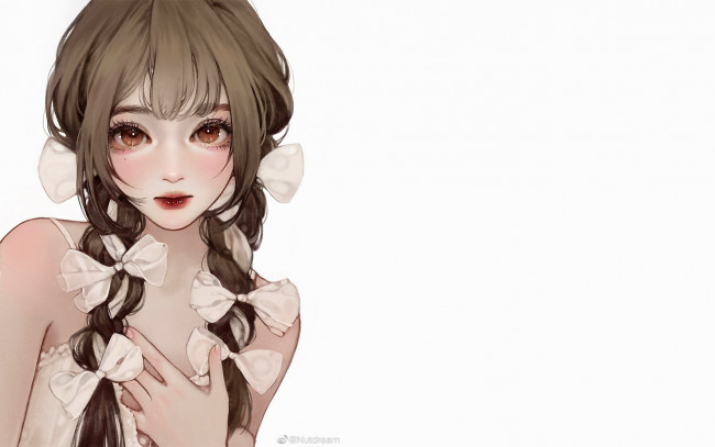 Обои картинки фото аниме, unknown,  другое , девушка, лицо, косы, бантики