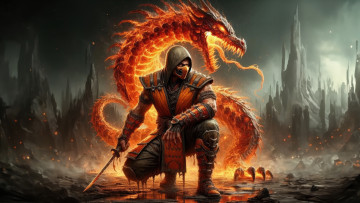 Картинка видео+игры mortal+kombat scorpion samurai mortal kombat artwork digital art