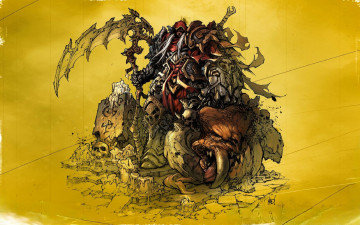 обоя видео игры, darksiders,  wrath of war, персонаж, череп, свечи, обломки