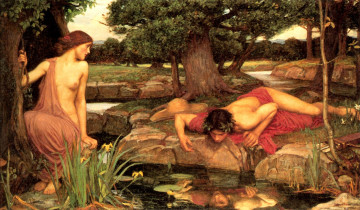 Картинка джон уильям уотерхаус эхо нарцисс рисованные john william waterhouse нимфа мужчина женщина ручей отражение ню любовь миф